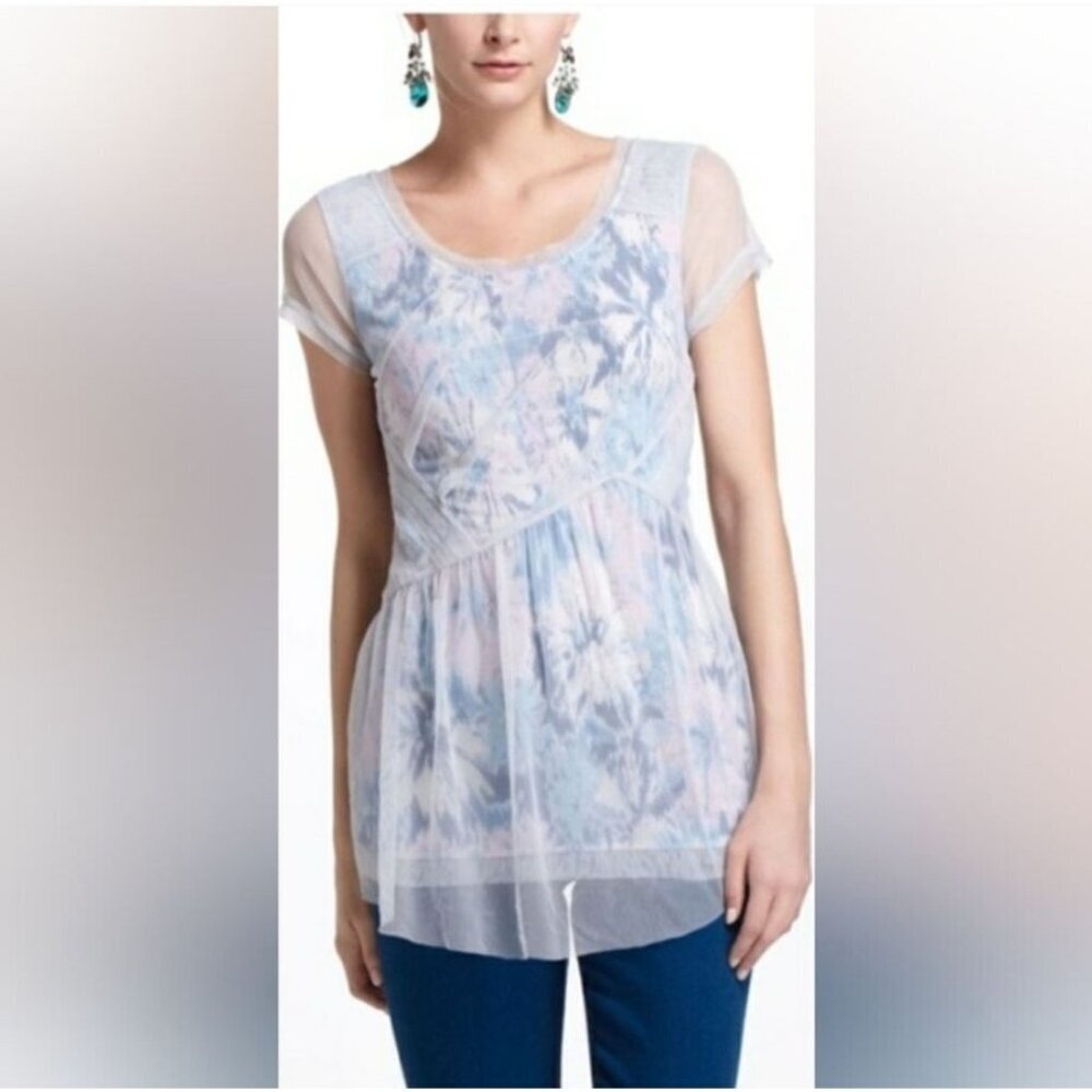 Anthropologie‎ Meadow Rue Dahlia Tulle Layered Top Medium Blue Fairy